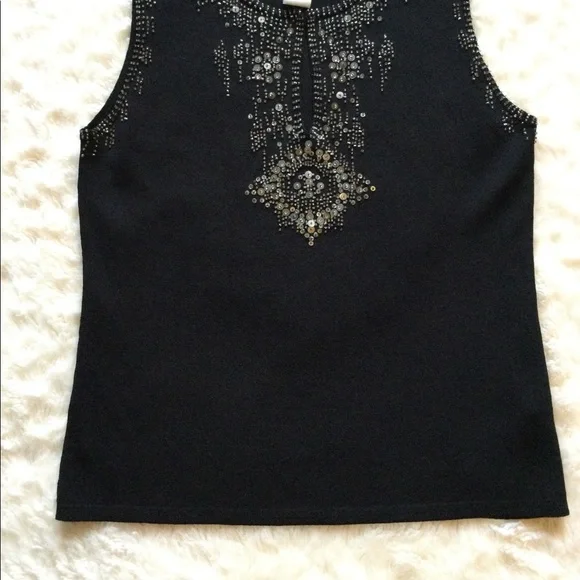 💎2xHP!💎 VINTAGE | Joseph A. | Exquisite Beaded Sequin Sleeveless Top - Picture 6 of 15